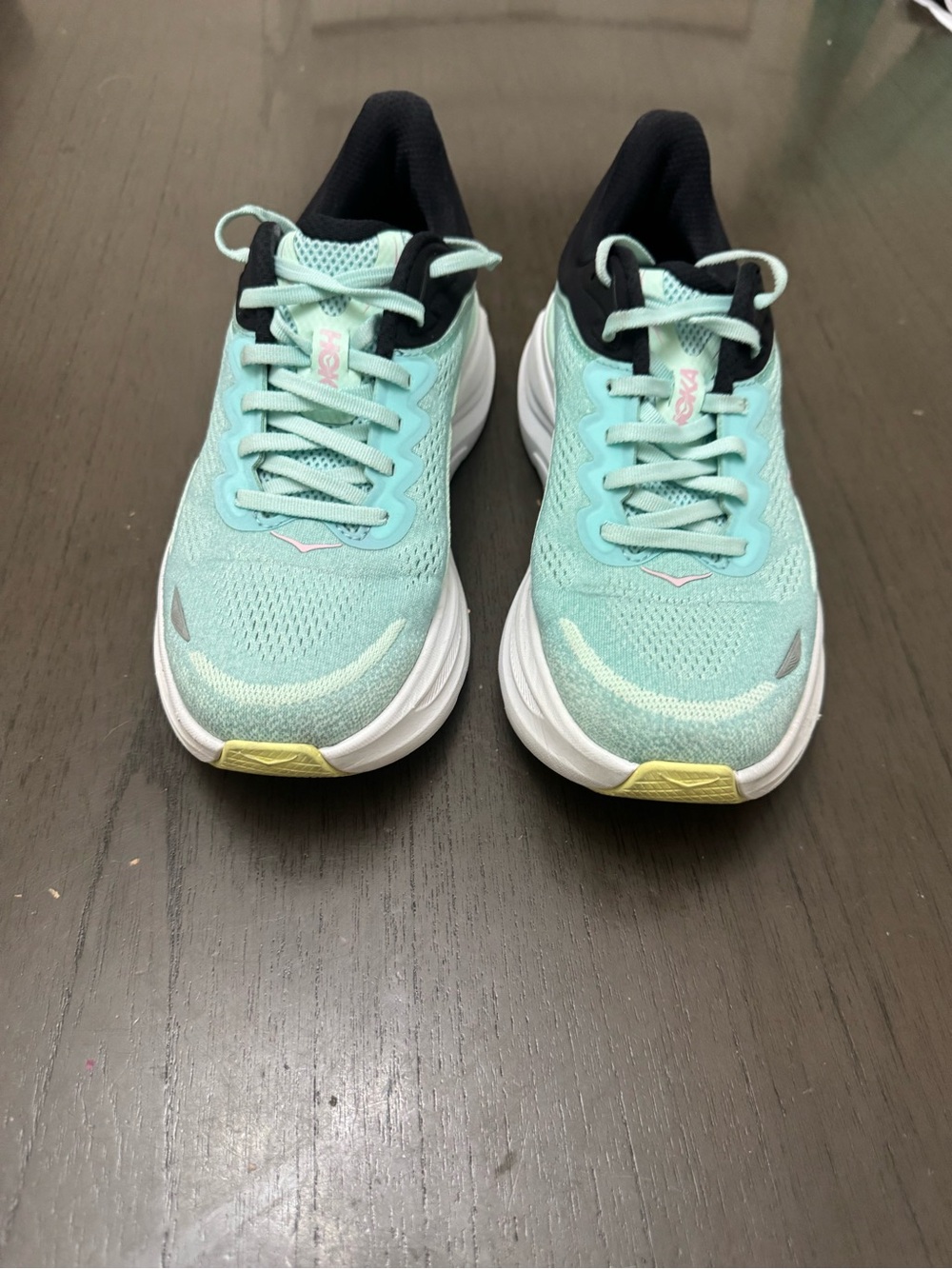 Hoka Women's Mint Green and Black Running Sneakers size 9.5